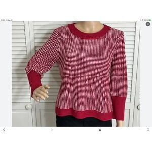 St. John Sweater Womens Large Red White‎ Wool Blend Knit Crewneck Christmas